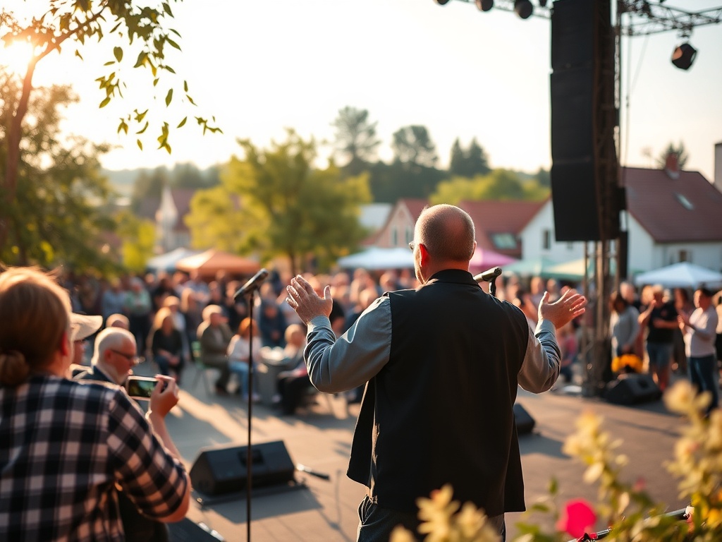 Grafika symbolizująca dźwięk i muzykę z logo Radzyńskiego Ośrodka Kultury, nawiązująca do płyty lokalnych artystów i dofinansowania.